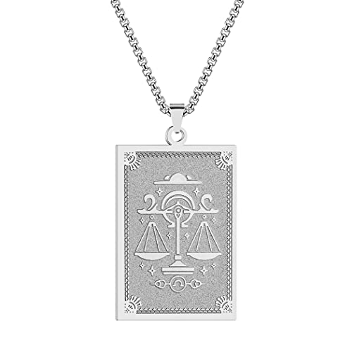QIAMNI Edelstahl Sternzeichen Anhänger Halskette für Frauen Männer Waage Sternzeichen Horoskop Kette Halskette Schmuck(Silver-6) von QIAMNI