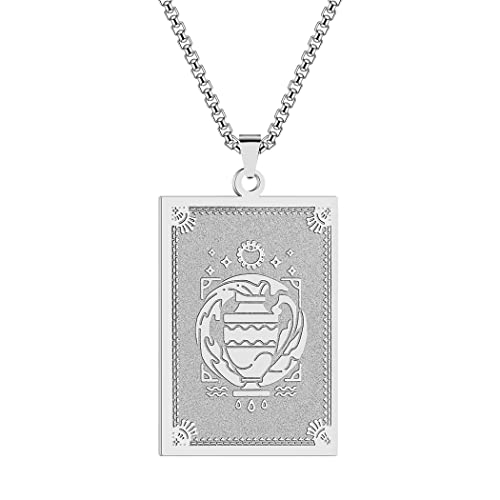 QIAMNI Edelstahl Sternzeichen Anhänger Halskette für Frauen Männer Wassermann Konstellation Horoskop Kette Halskette Schmuck(Silver-10) von QIAMNI