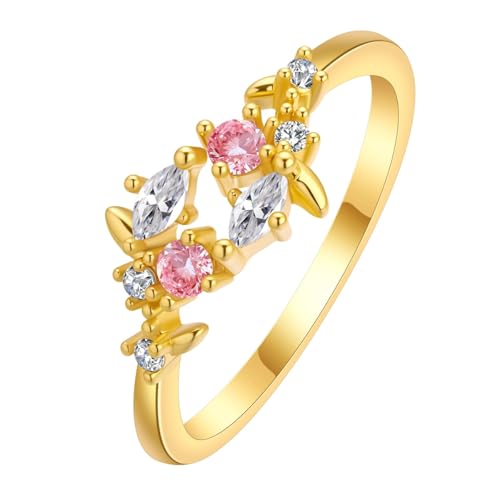 QIAMNI Exklusiver zarter Ring in Blattform für Damen, brillanter Marquisestein, verzierter Fingerring für Frauen von QIAMNI