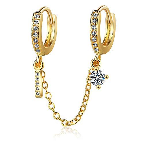 QIAMNI Fashion Double Pierced Ohrringe für Frauen Ohrschnalle Double Integrated Ear Line für Mädchen Intarsien Zirkon Key Ohrringe Zierlicher Schmuck von QIAMNI