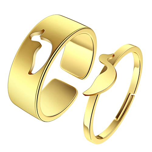 QIAMNI Gold Ente Versprechen Ring für Paar einstellbare passende stapelbar Ring Verlobung Ehering für Frauen Männer von QIAMNI