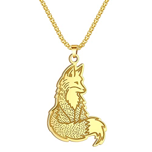 QIAMNI Gold Silber Wolf Halskette Edelstahl Wolf Anhänger mit drei Welpen Tier Schmuck Geschenk für Männer und Frauen (Gold1) von QIAMNI