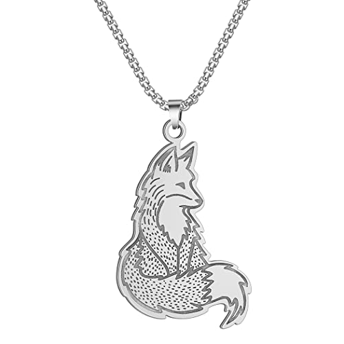 QIAMNI Gold Silber Wolf Halskette Edelstahl Wolf Anhänger mit drei Welpen Tier Schmuck Geschenk für Männer und Frauen (Silver1) von QIAMNI