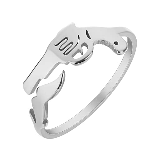 QIAMNI Gun Ring Mustache Ring Pistol Ring Revolver Ring Cowboy Jewelry Mustache Fashion Jewelry Pistol Ring Cool Funny Ring(silver) von QIAMNI