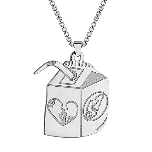 QIAMNI Juice Box Halskette Hip Hop Edelstahl Gold Silber Anhänger Kette Halskette für Frauen Männer Mode-Schmuck (Silver) von QIAMNI