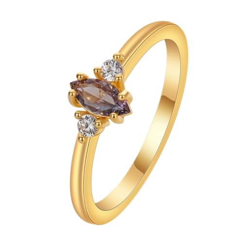 QIAMNI Marquise-Geburtsstein-Ring mit Zirkonakzenten von QIAMNI