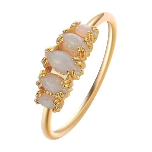 QIAMNI Ring mit ovalem Zirkon in Krappenfassung, warmes Gold, mit Rankenfassung von QIAMNI