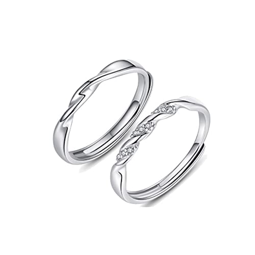 QIAMNI Silber 925 Lover Paar Ringe für Sie und Ihn Mode Verlobung Versprechen Einstellbare Ring Hochzeit Band Ringe Schmuck Geschenk von QIAMNI