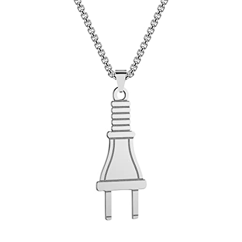 QIAMNI Stecker Halskette Edelstahl Elektrische Stecker Anhänger Kette Halskette Schmuck für Frauen Männer (Silver) von QIAMNI