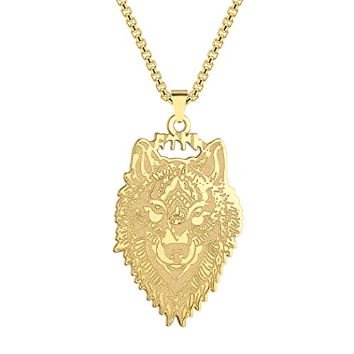 QIAMNI Tier Halskette Edelstahl Tiger Wolf Kopf Halskette Schmuck für Männer Frauen (Gold-3) von QIAMNI