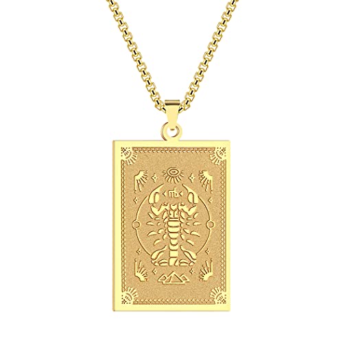 QIAMNI Vergoldeter Sternzeichen Anhänger Halskette für Frauen Männer Skorpion Sternzeichen Horoskop Anhänger Edelstahl Gliederkette Schmuck(Gold-7) von QIAMNI