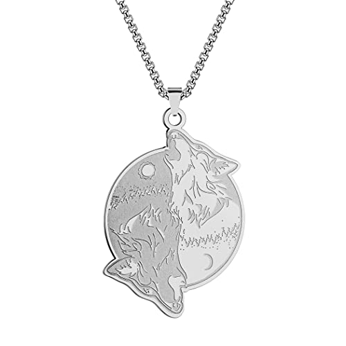 QIAMNI Viking Yin Yang Wolf Halskette für Männer Freundschaft Edelstahl Tai Chi Anhänger Halsketten für Frauen Gold Silber Anhänger Kette Schmuck (Silber-5) von QIAMNI