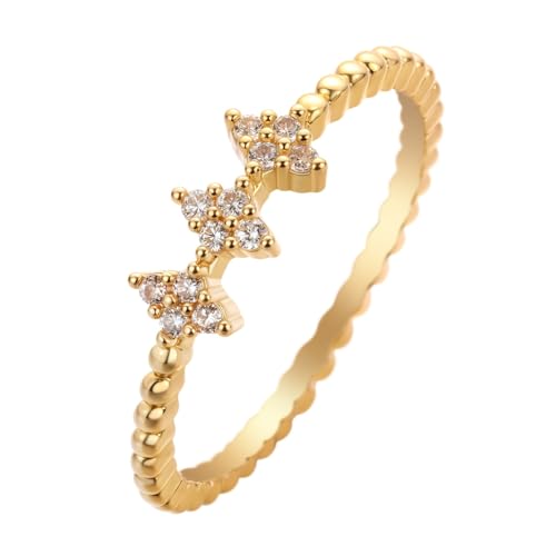 QIAMNI Zierlich gemischter Goldring mit Zirkonia-Schliff für den täglichen Chic von QIAMNI