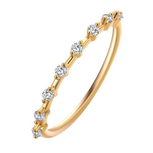 QIAMNI Zierlich gemischter Goldring mit Zirkonia-Schliff für den täglichen Chic von QIAMNI