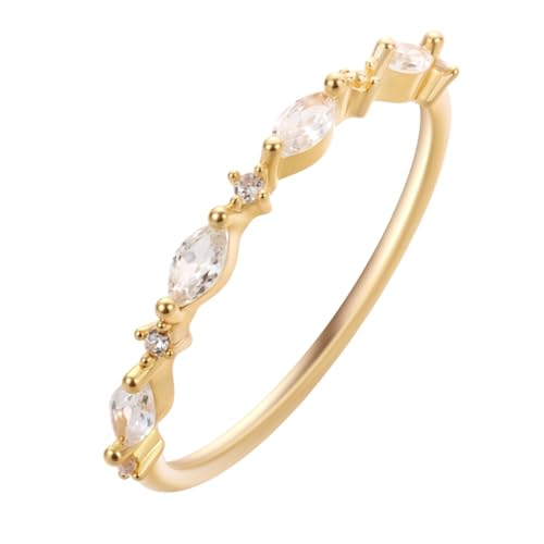 QIAMNI Zierlich gemischter Goldring mit Zirkonia-Schliff für den täglichen Chic von QIAMNI