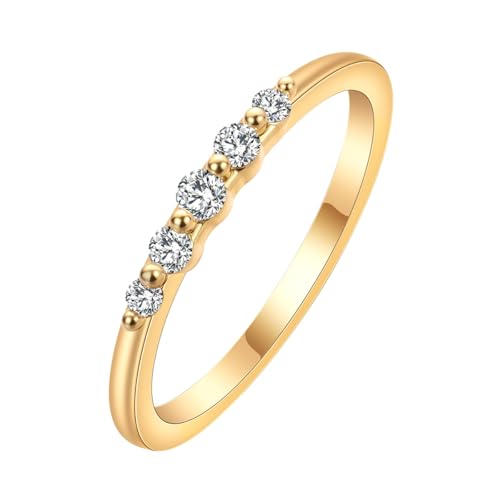 QIAMNI Zierlich gemischter Goldring mit Zirkonia-Schliff für den täglichen Chic von QIAMNI