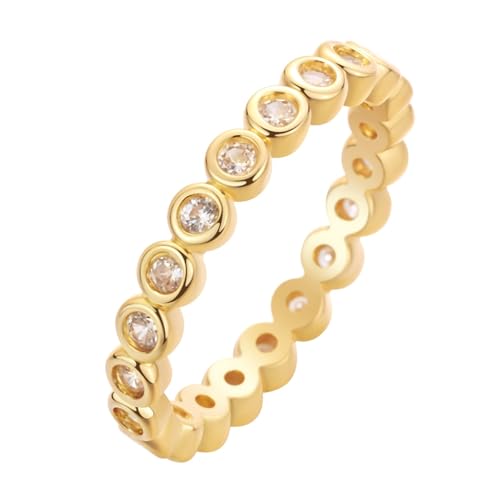 QIAMNI Zierliche, stapelbare Lünette – eingefasster klarer Zirkon-Ring, Perle – wie Goldband von QIAMNI