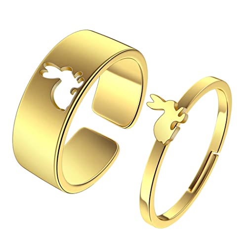 QIMANI Gold Kaninchen Versprechen Ring für Paare niedlich Hase Ring Matching einfache Tier Ring Schmuck Geschenk für Frauen Männer von QIAMNI