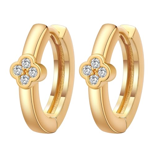 Zirkon Ohrringe mit Kleeblatt Design, Mini Hoop Huggie Ohrringe für Frauen von QIAMNI