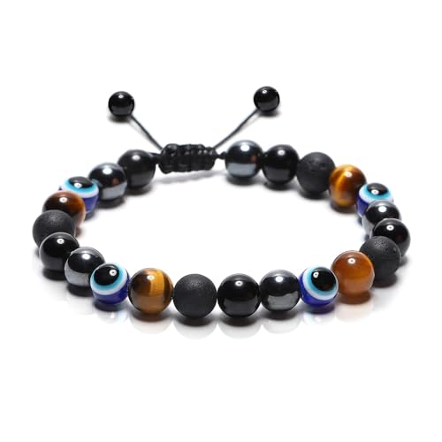 QIANCHANG Evil Eye Armband für Männer Frauen, mehrere Schutzarmbänder, Obsidian-Stein, Tigerauge und schwarzes Turmalin-Armband für Glück QIANCHANG Evil Eye Armband für Männer Frauen, mehrere Schutzarmbänder, Obsidian-Stein, Tigerauge und schwarzes Turmalin-Armband für Glück von QIANCHANG