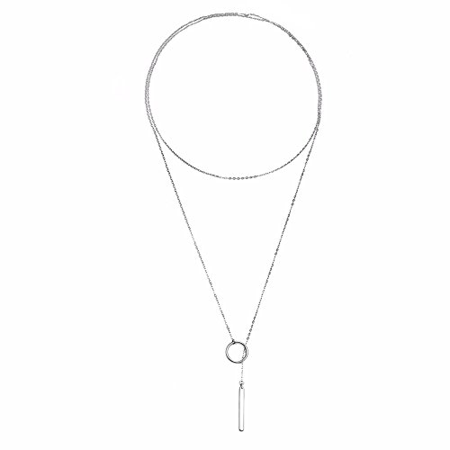 Lange Lasso-Halskette aus Sterlingsilber mit offenem Kreis und hängendem Stab von QIANDI