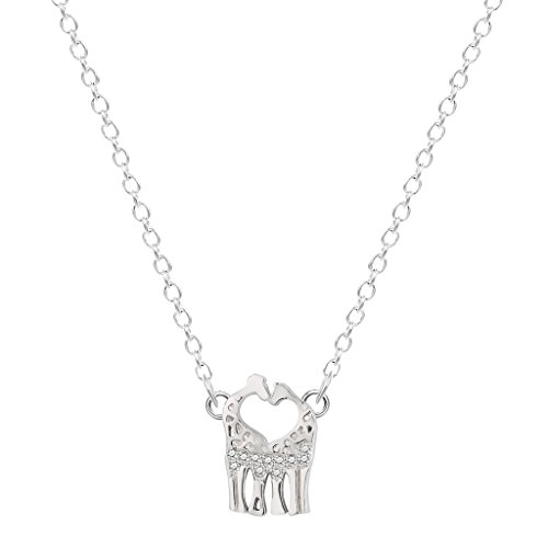 QIANDI 925 Sterling Silber Doppel Giraffe Tier Herz Paare Halskette Anhänger Charm für Frauen Geburtstagsgeschenk von QIANDI