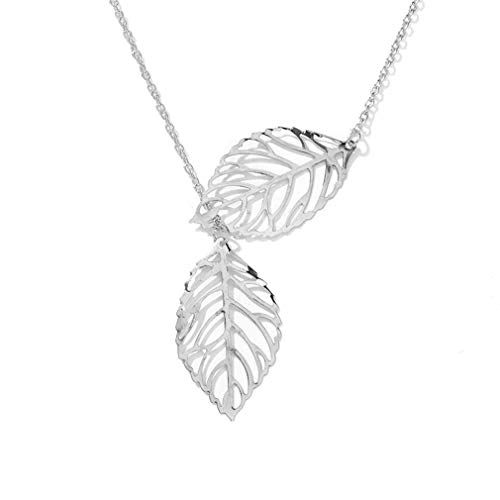 QIANDI Halskette mit Anhänger aus Silber mit zwei Blättern, Baum und Vogel von QIANDI