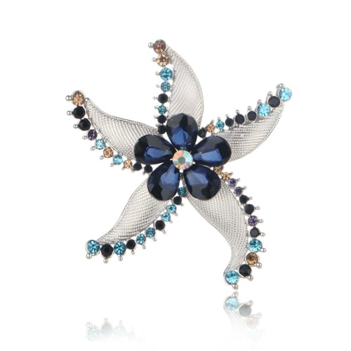Seestern Brosche Damen Brust Blume Design Pin Zubehör für Strand Outfits Alltag Party Dating, Stein Glas Stein: Emaille Glas, Zirkonia Achat Obsidian von QIANGYTHENKO