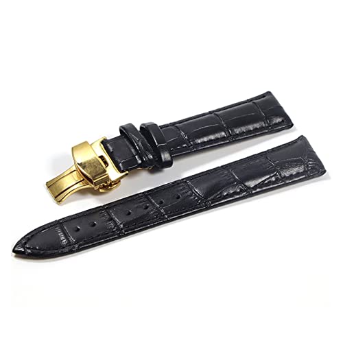 QIANHUI Watchband Lederriemen Riemen Uhrengurt Schmetterling Schnalle Accessoires Gürtel 18mm 20 mm 22 mm 24 mm (Color : Black-G, Size : 16mm) von QIANHUI