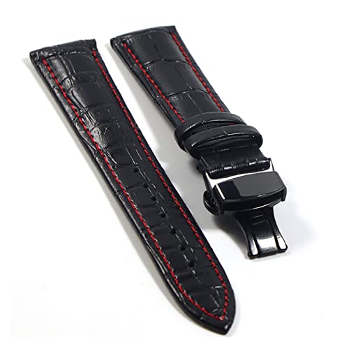 QIANHUI Watchband Lederriemen Riemen Uhrengurt Schmetterling Schnalle Accessoires Gürtel 18mm 20 mm 22 mm 24 mm (Color : Black Red-B, Size : 14mm) von QIANHUI