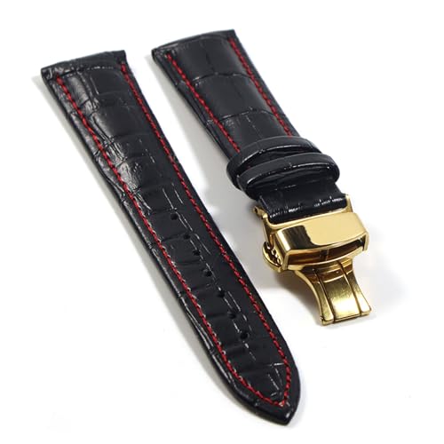 QIANHUI Watchband Lederriemen Riemen Uhrengurt Schmetterling Schnalle Accessoires Gürtel 18mm 20 mm 22 mm 24 mm (Color : Black Red-G, Size : 20mm) von QIANHUI