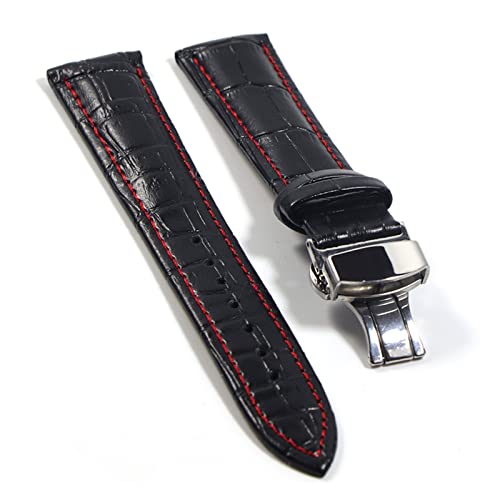 QIANHUI Watchband Lederriemen Riemen Uhrengurt Schmetterling Schnalle Accessoires Gürtel 18mm 20 mm 22 mm 24 mm (Color : Black Red-S, Size : 12mm) von QIANHUI