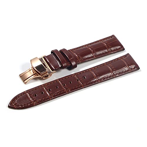 QIANHUI Watchband Lederriemen Riemen Uhrengurt Schmetterling Schnalle Accessoires Gürtel 18mm 20 mm 22 mm 24 mm (Color : Brown-RG, Size : 22mm) von QIANHUI