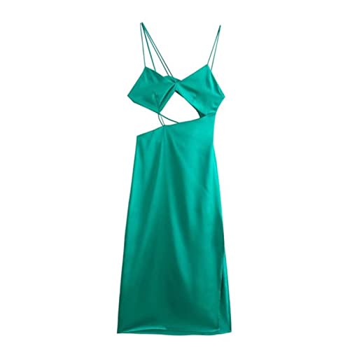 QIANKUN Damenmode Kleid 3 Farben Sommer Asymmetrisch Cut-Out Midi Kleid Damen Chic Dame Elegant-Türkis, M von QIANKUN