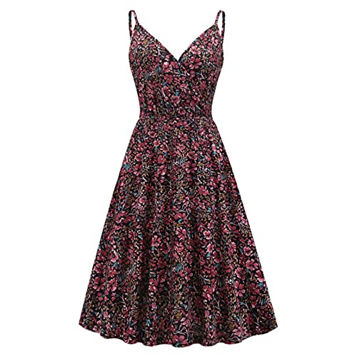 QIANKUN Sommer Vintage Rockabilly Kleid Jurken Retro Big Swing Leopard Print Pinup Frauen Audrey Hepburn Träger Minikleid - 2,L von QIANKUN