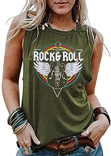 Rock & Roll Tanktop für Damen Vintage Country Musik Shirts Rock Concert Band Tees Sommer ärmellose Grafik Tops, armee-grün, Mittel von QIANRUO