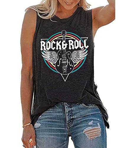 Rock & Roll Tanktop für Damen Vintage Country Musik Shirts Rock Concert Band Tees Sommer ärmellose Grafik Tops, grau, X-Groß von QIANRUO