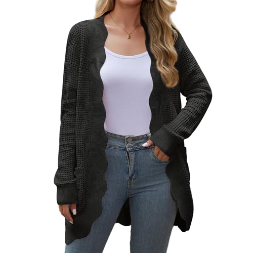 QIANSIQIANBO Damen Strickjacke Lange Strickjacke für den Herbst Damen Strickjacke mit lockerer Passform Grobstrick-Winteroberbekleidung (L) Schwarz von QIANSIQIANBO