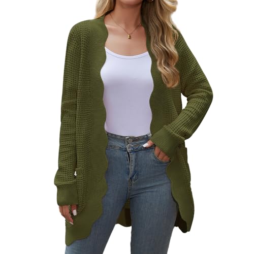 QIANSIQIANBO Strickjacke Damen Oversized-Strickjacken Pullover Weiche Strickjacke Pullover Langarm Offene Vorderseite Trendige Mäntel (S) Armeegrün von QIANSIQIANBO
