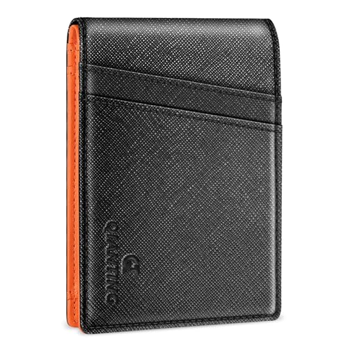 QIANTING Brieftasche für Herren - 001, Carbon & Orange, Minimalistisch von QIANTING