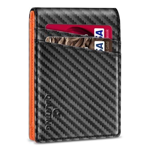 QIANTING Brieftasche für Herren - 001, Schwarz und Orange, Minimalistisch von QIANTING