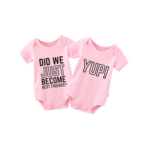 QIANWANYI Baby Zwillinges Baby Bodys Did We Just Become Best Friends Neugeborenen Strampler Jungen Mädchen Geschenk Zwillinge Babybekleidung(rosa Yup 6m) von QIANWANYI