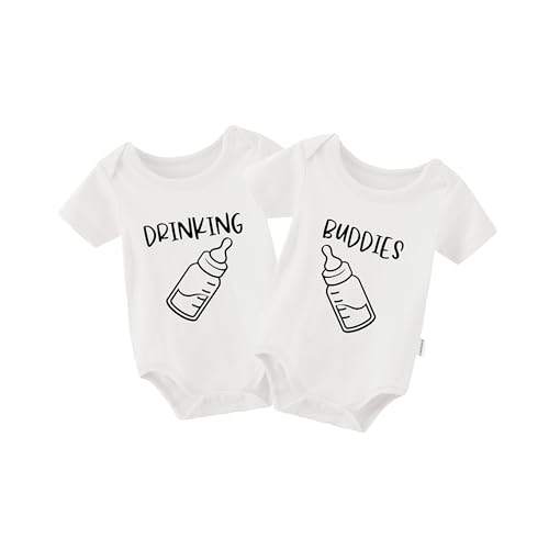 QIANWANYI Baby Zwillinges Baby Bodys Drinking Buddies Neugeborenen Strampler Jungen Mädchen Geschenk Zwillinge Babybekleidung(weiß Drinking 3m) von QIANWANYI