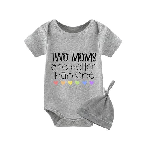 QIANWANYI Baby Zwillinges Baby Bodys Two Moms Are Better Than One Neugeborenen Strampler Jungen Mädchen Geschenk Zwillinge Babybekleidung Mit Hut(grau 3m) von QIANWANYI