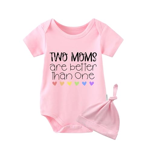 QIANWANYI Baby Zwillinges Baby Bodys Two Moms Are Better Than One Neugeborenen Strampler Jungen Mädchen Geschenk Zwillinge Babybekleidung Mit Hut(rosa 3m) von QIANWANYI