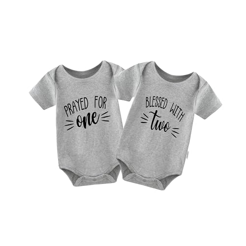 QIANWANYI Baby Zwillinges Baby Bodys With Two For One Neugeborenen Strampler Jungen Mädchen Geschenk Zwillinge Babybekleidung(grau One 6m) von QIANWANYI