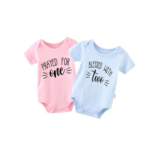 QIANWANYI Baby Zwillinges Baby Bodys With Two For One Neugeborenen Strampler Jungen Mädchen Geschenk Zwillinge Babybekleidung(rosa blau One 6m) von QIANWANYI