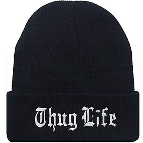 QIANWEIXI Beanie Herren Winter Black Letter Hat Für Männer Thug Life Strickmützen Männlich Weiblich Winter Skullies Und Beanies Frauen Casual Hüte Caps Black_White von QIANWEIXI