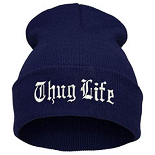 QIANWEIXI Beanie Herren Winter Black Letter Hat Für Männer Thug Life Strickmützen Männlich Weiblich Winter Skullies Und Beanies Frauen Casual Hüte Caps Navy von QIANWEIXI