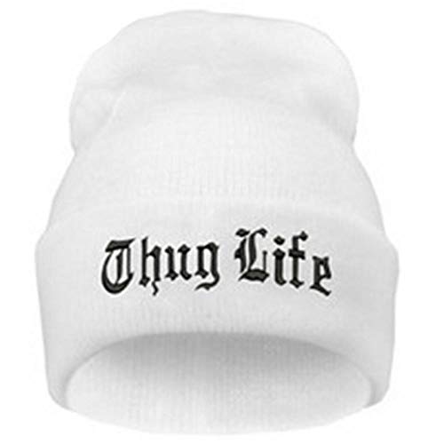 QIANWEIXI Beanie Herren Winter Black Letter Hat Für Männer Thug Life Strickmützen Männlich Weiblich Winter Skullies Und Beanies Frauen Casual Hüte Caps White_Black von QIANWEIXI